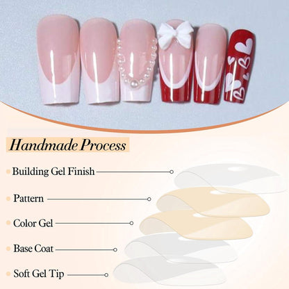 24er Packung French Tip Press On Nägel Charms Mittelgroß Rot Weiß Nagelkunst