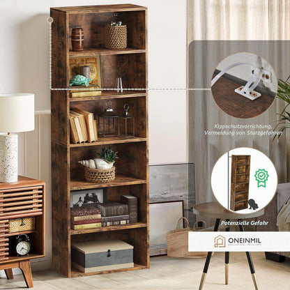 Bücherregal 6 Ebenen | Modernes Holzregal für Wohnzimmer & Büro