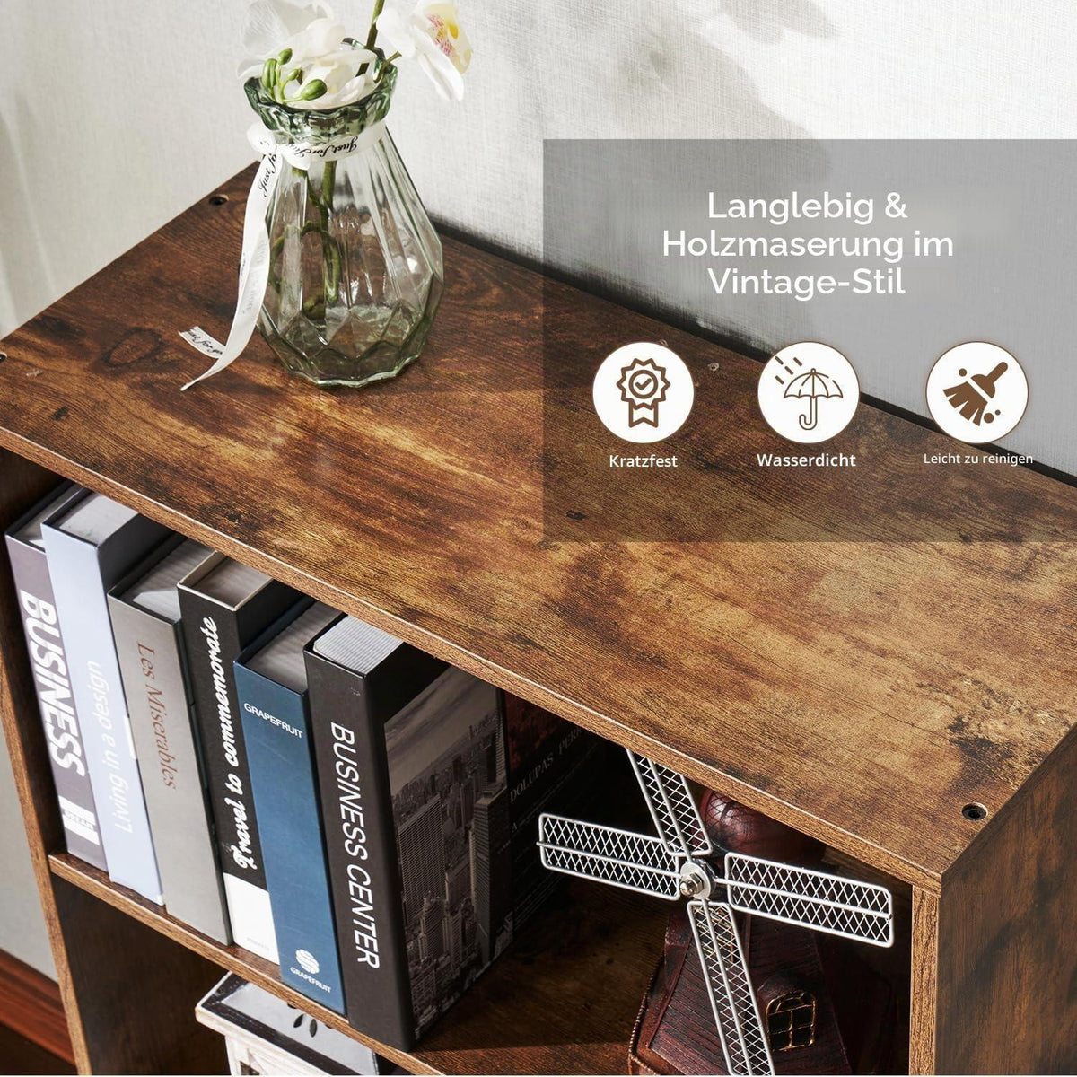 Bücherregal 6 Ebenen | Modernes Holzregal für Wohnzimmer & Büro