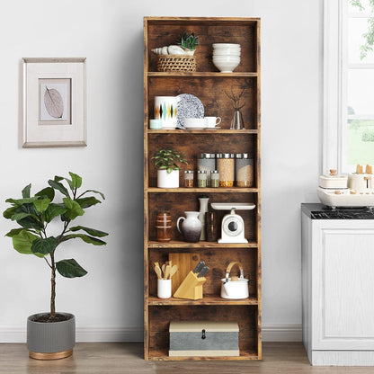 Bücherregal 6 Ebenen | Modernes Holzregal für Wohnzimmer & Büro