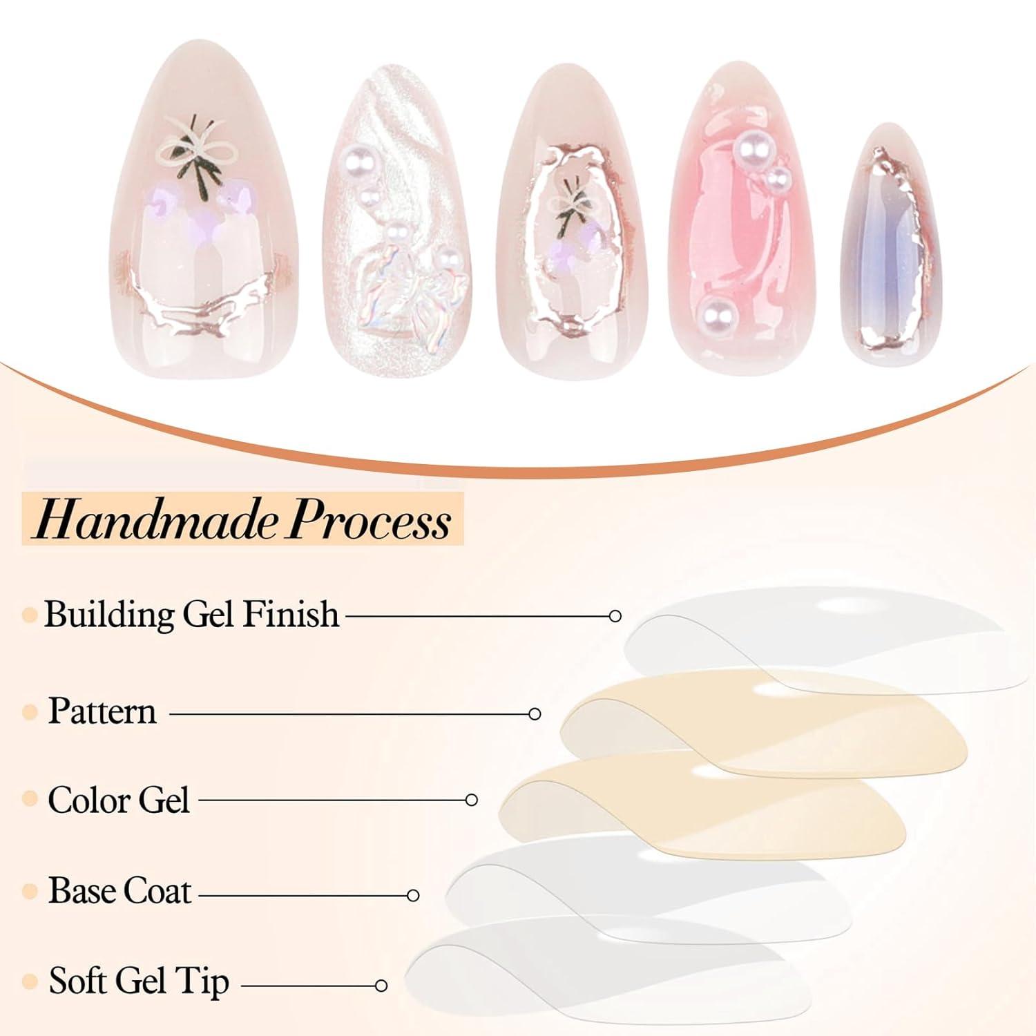 24 Stück 3D Mandel Charms Nagel Falsche Nägel Press-On Nails