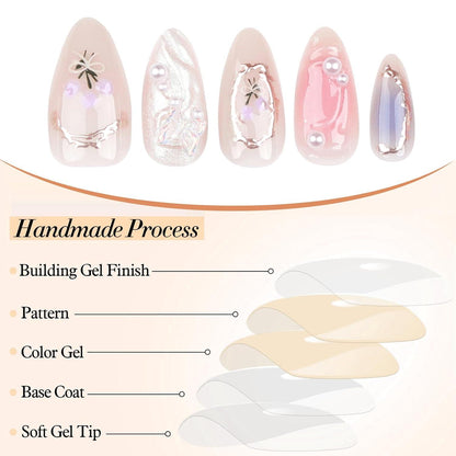 24 Stück 3D Mandel Charms Nagel Falsche Nägel Press-On Nails