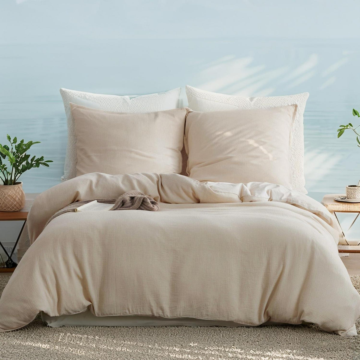 Musselin Bettwäsche Set 220x240 cm, Khaki – Atmungsaktiv & Weich