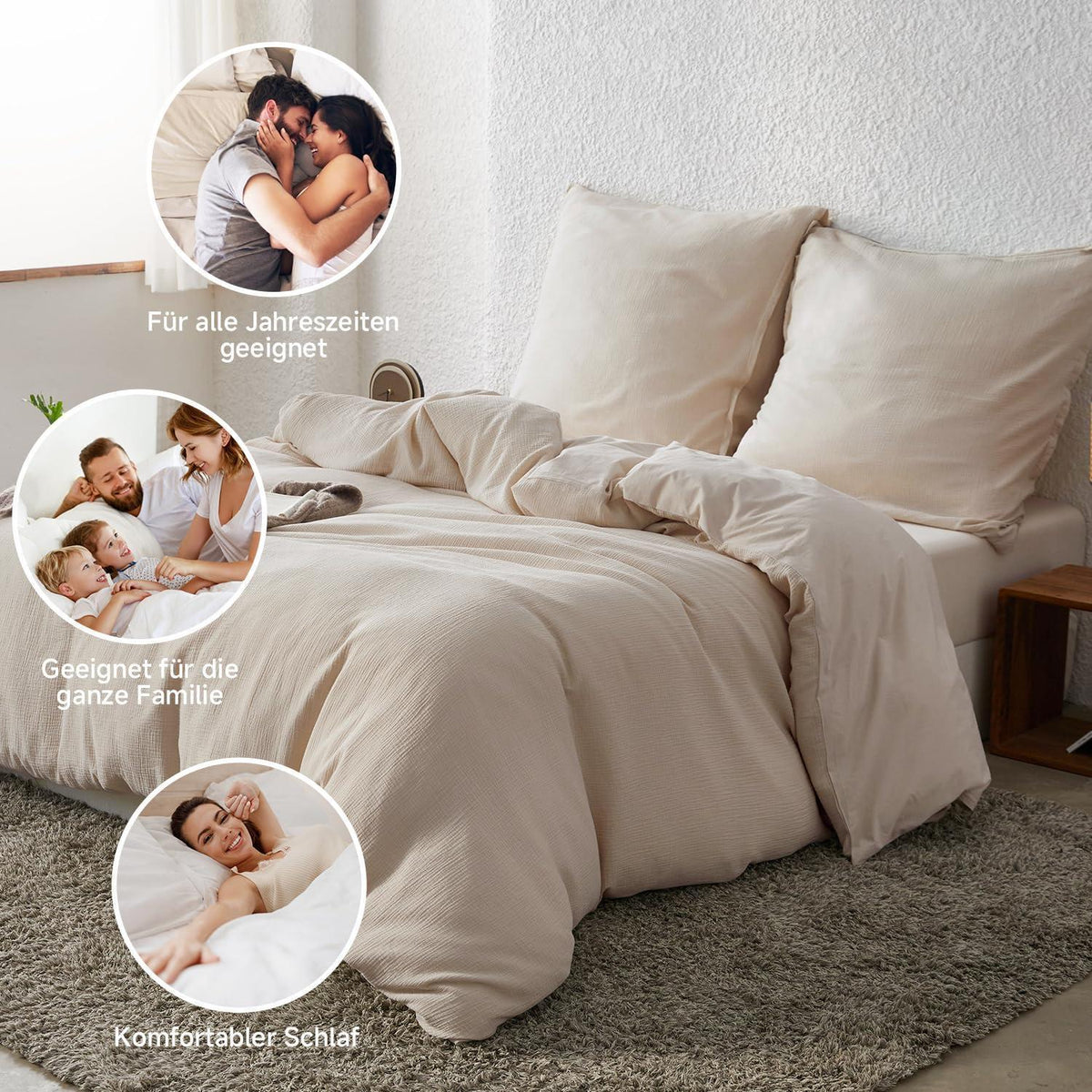 Musselin Bettwäsche Set 220x240 cm, Khaki – Atmungsaktiv & Weich