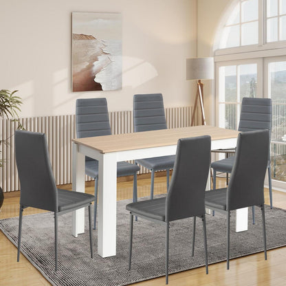 Esszimmergruppe Eiche-Weiß 120cm mit 6 Grau Stühlen in Lederoptik