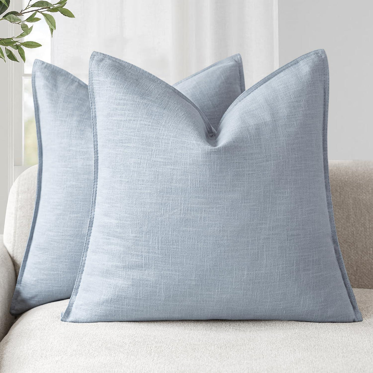 Leinen Kissenbezüge 2er Set Himmelblau 45x45 cm Boho Deko