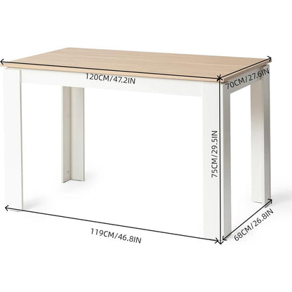 Esszimmergruppe Eiche-Weiß mit 6 Stühlen in Lederoptik