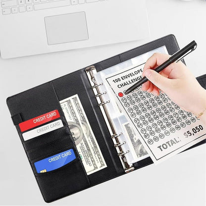 Budget Binder Sparbuch A5 Kunstleder 100 Umschläge Schwarz