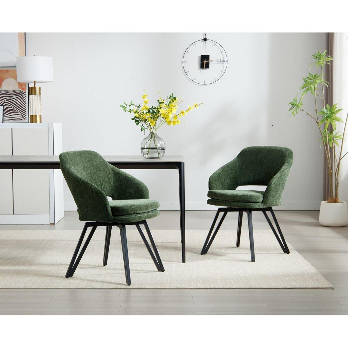 2er Set Esszimmerstühle Grün, Chenille Polsterstühle drehbar