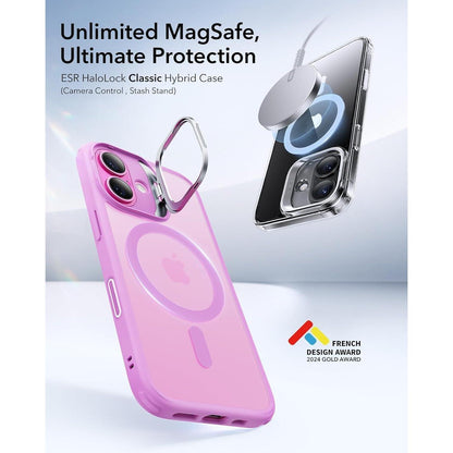 iPhone 16 Hülle mit MagSafe & integriertem Ständer, Klares Rosa