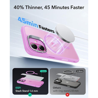 iPhone 16 Hülle mit MagSafe & integriertem Ständer, Klares Rosa