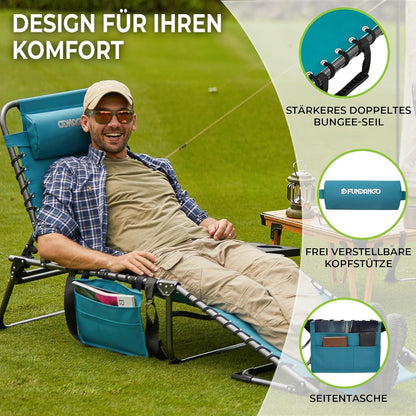 Faltbare Sonnenliege 2er Set Strandliege 5-Position Campingliege mit Seitentisch