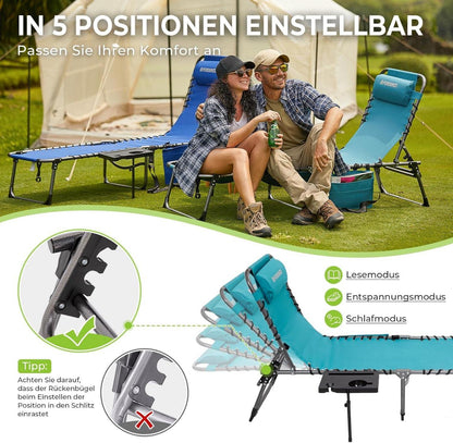 Faltbare Sonnenliege 2er Set Strandliege 5-Position Campingliege mit Seitentisch