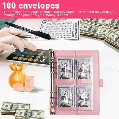 AMONENZ Sparchallenge Budgetplaner A5 Kunstleder Geld Binder