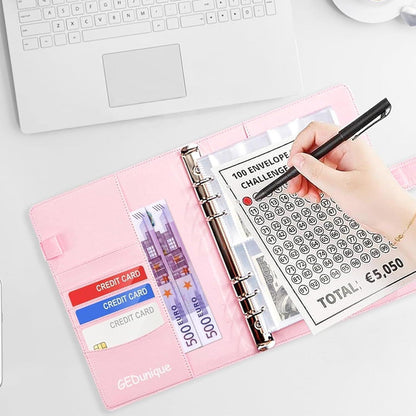 AMONENZ Sparchallenge Budgetplaner A5 Kunstleder Geld Binder