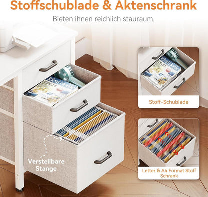 Schreibtisch mit 3 Schubladen, Computertisch mit Haken und Stofftasche, PC-Schreibtisch für Heimbüro