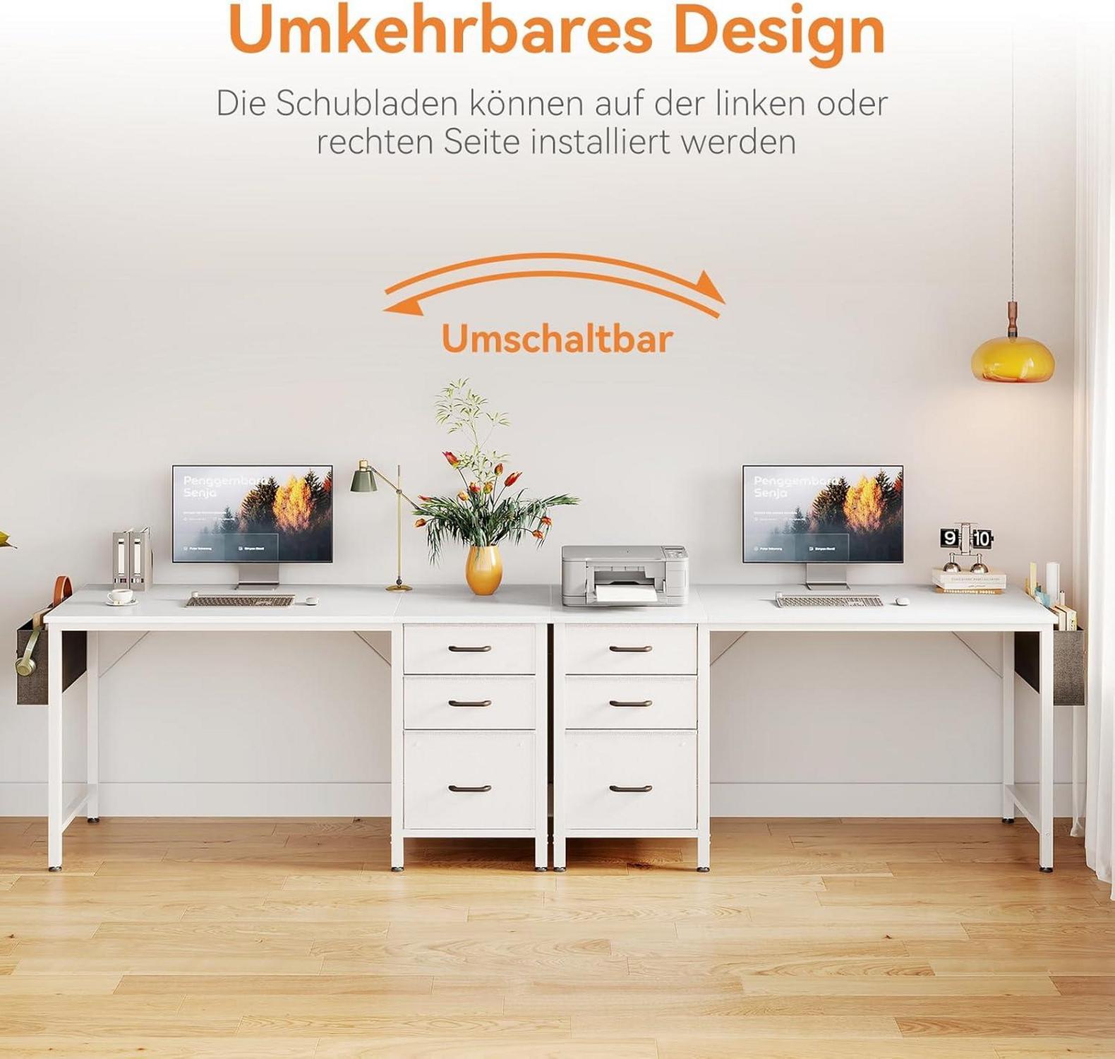 Weißer Schreibtisch mit Stoffschubladen, PC-Schreibtisch 120x48cm