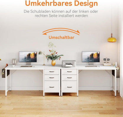 Weißer Schreibtisch mit Stoffschubladen, PC-Schreibtisch 120x48cm
