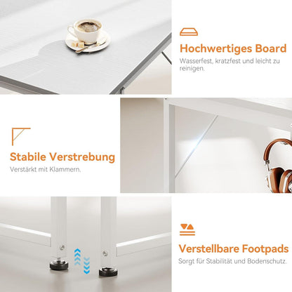 Weißer Schreibtisch mit Stoffschubladen, PC-Schreibtisch 120x48cm