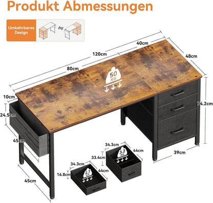 Schreibtisch mit 3 Stoff Schubladen und