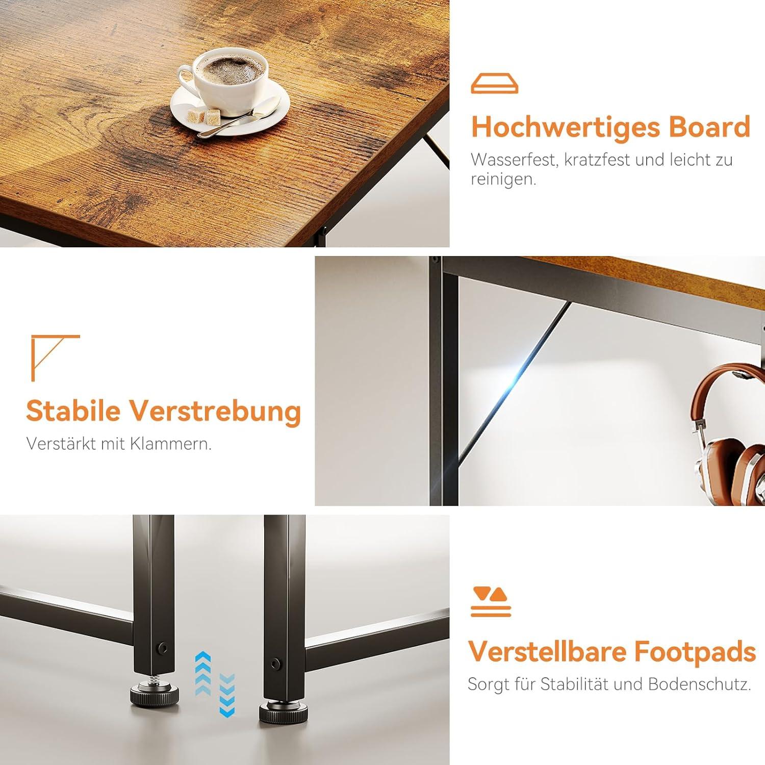 Schreibtisch mit 3 Stoffschubladen und Aufbewahrungstasche, PC-Schreibtisch für Heimbüro