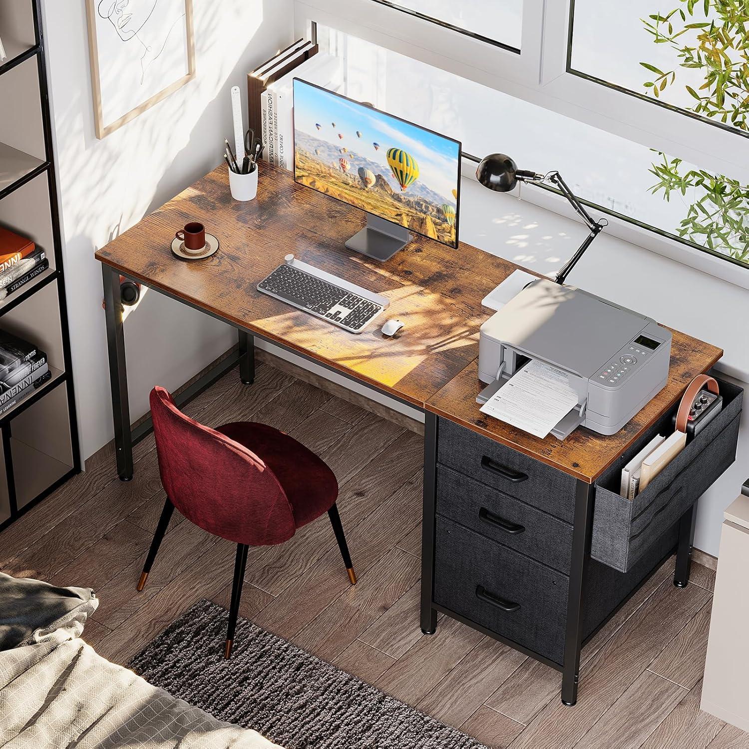 Schreibtisch mit 3 Stoffschubladen und Aufbewahrungstasche 120x48cm