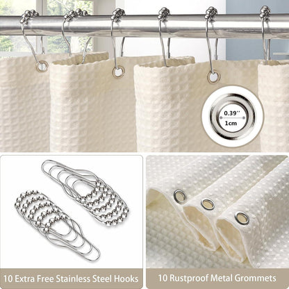 Waffel Duschvorhang wasserdicht Creme 152x214cm mit Haken