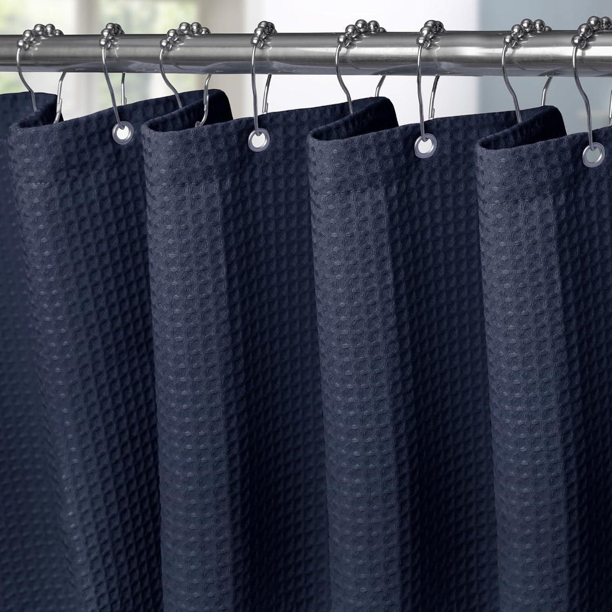 Waffel Duschvorhang Marineblau 275x182cm mit Metallhaken