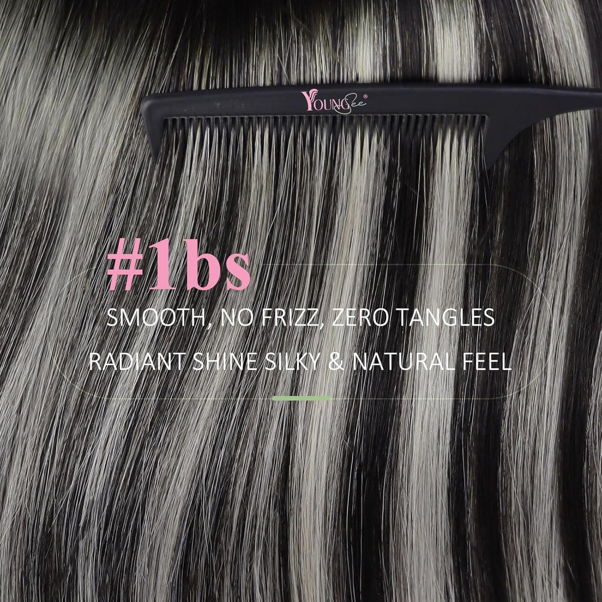 Echthaar Tape Extensions Ombre Schwarz Silber 60 cm