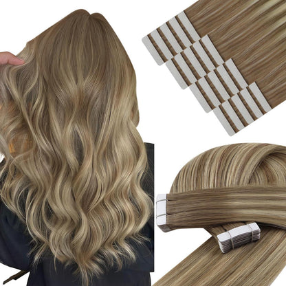 Braune Tape-In Haarverlängerung Echthaar Ombre 60cm