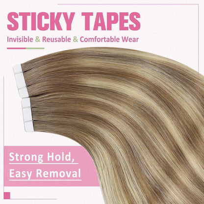 Braune Tape-In Haarverlängerung Echthaar Ombre 60cm