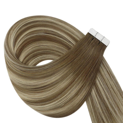 Braune Tape-In Haarverlängerung Echthaar Ombre 60cm