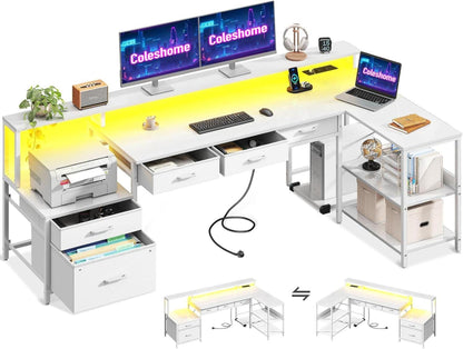 Modernes LED Gaming Schreibtisch Weiß 195x100cm