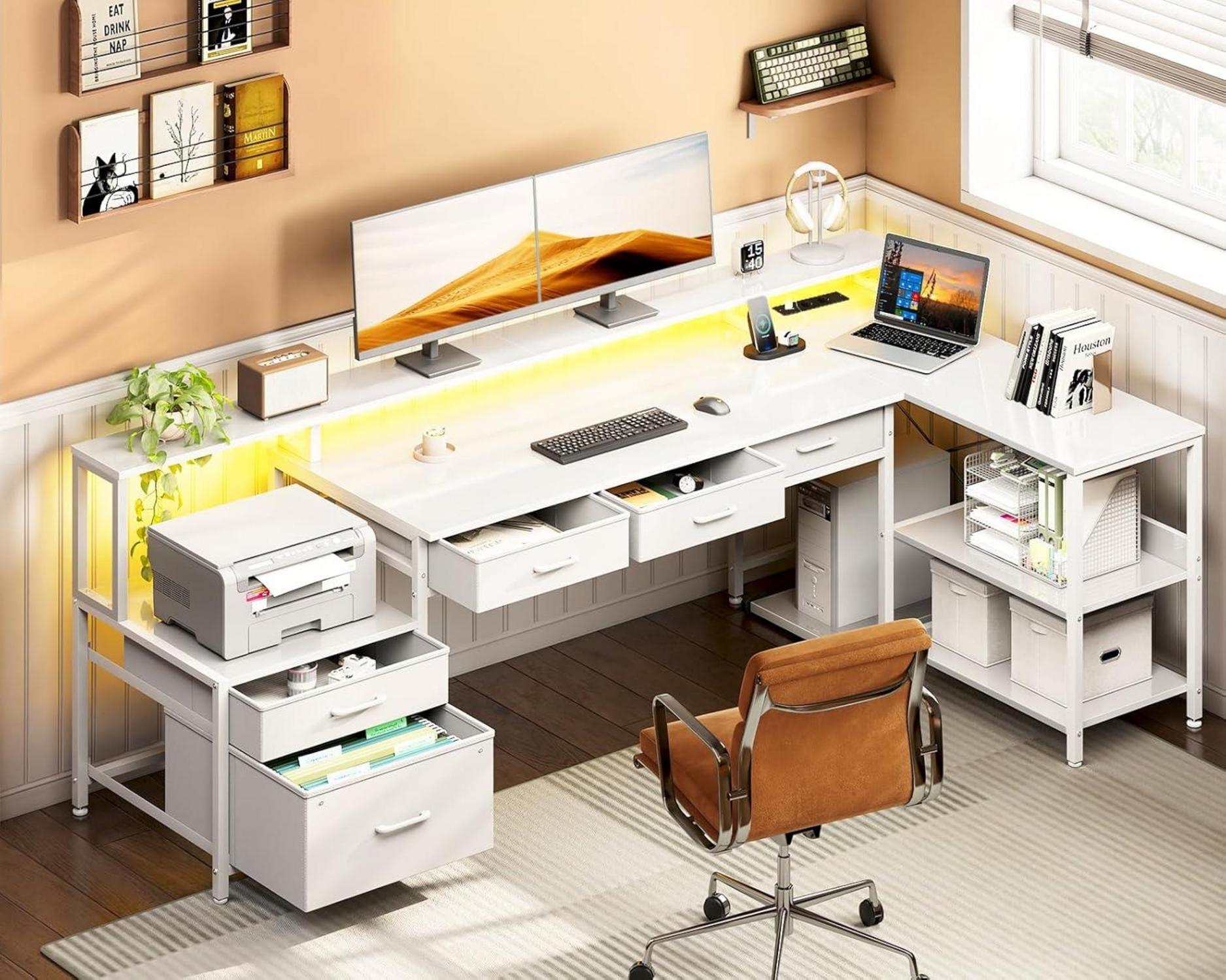 Coleshome Schreibtisch L Form mit Schubladen und