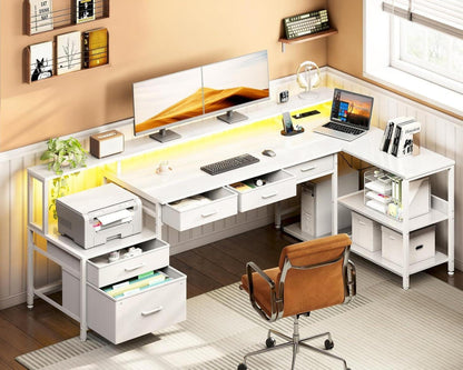Coleshome Schreibtisch L Form mit Schubladen und