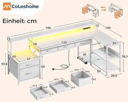 Modernes LED Gaming Schreibtisch Weiß 195x100cm