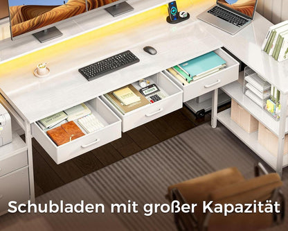 Coleshome Schreibtisch L Form mit Schubladen und