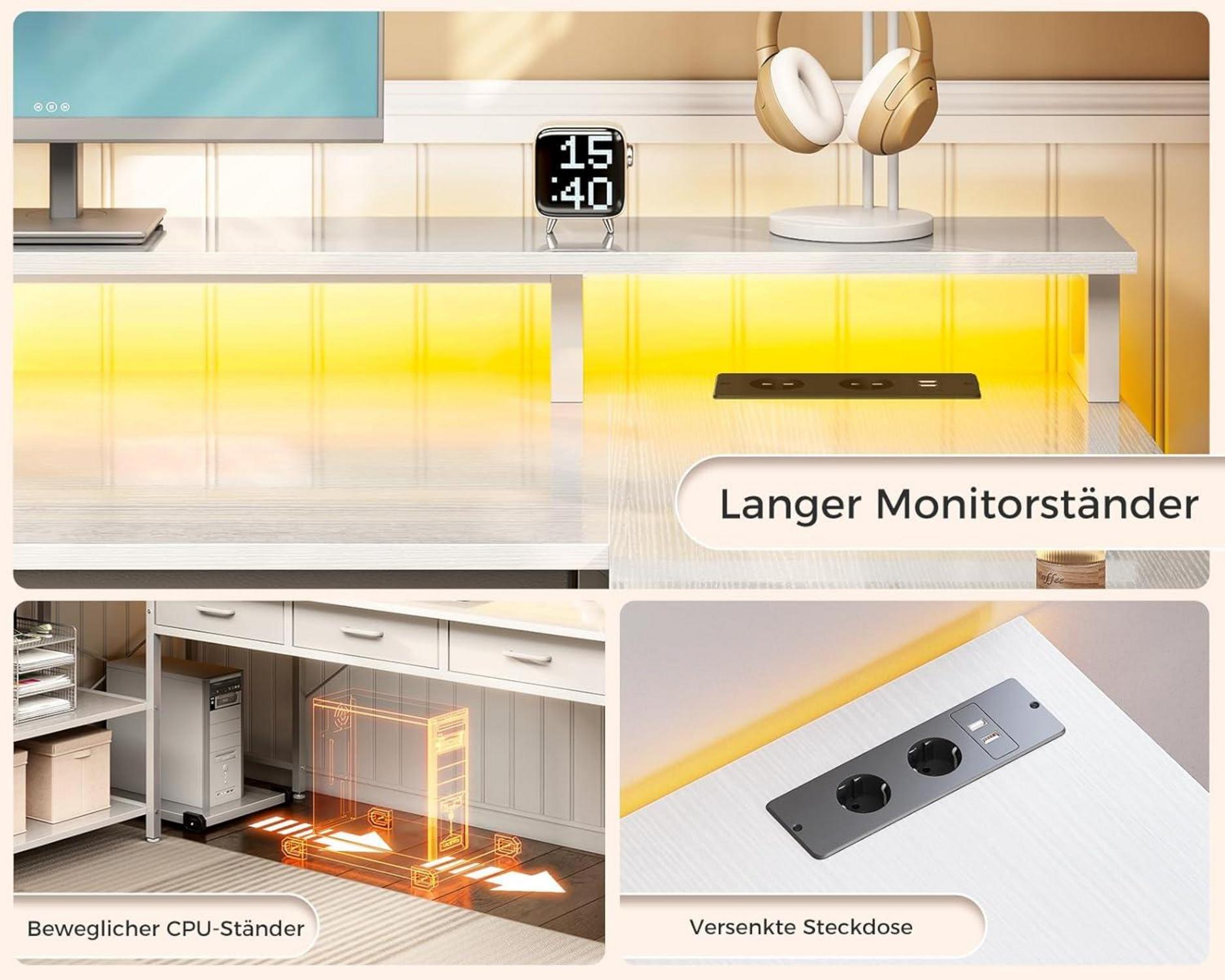 Coleshome Schreibtisch L Form mit Schubladen und