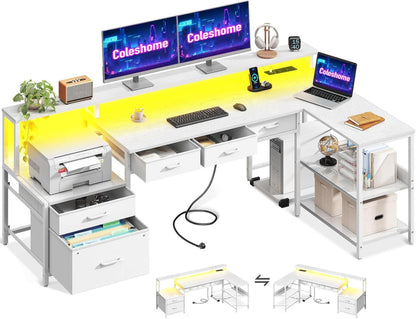 Schreibtisch L Form mit Schubladen LED Monitorständer