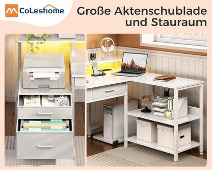 Coleshome L-förmiger Schreibtisch mit Schubladen und