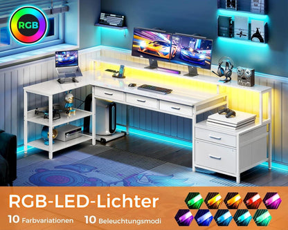 Schreibtisch L Form 175x100cm Gaming Tisch LED Steckdose