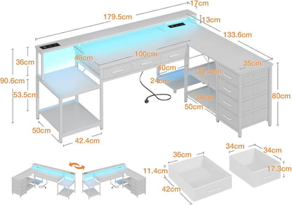 Gaming Eckschreibtisch mit RGB LED und Schubladen, L