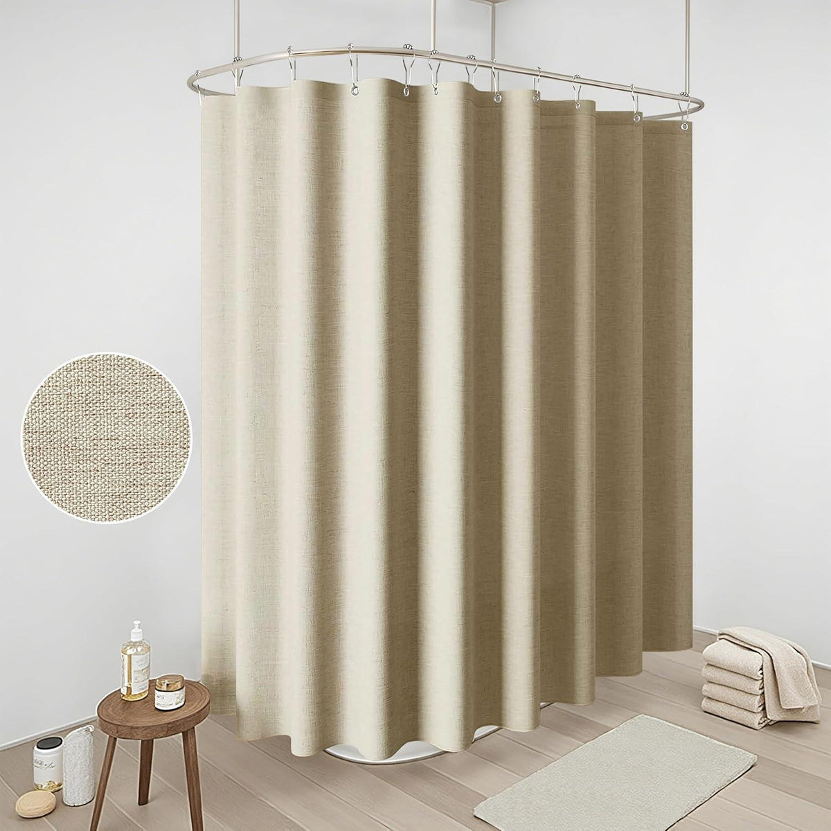 Leinen Duschvorhang mit Metallringen Taupe 275x182cm