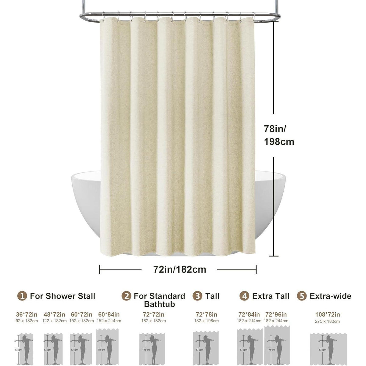 Leinen Duschvorhang wasserdicht 182x198cm Beige