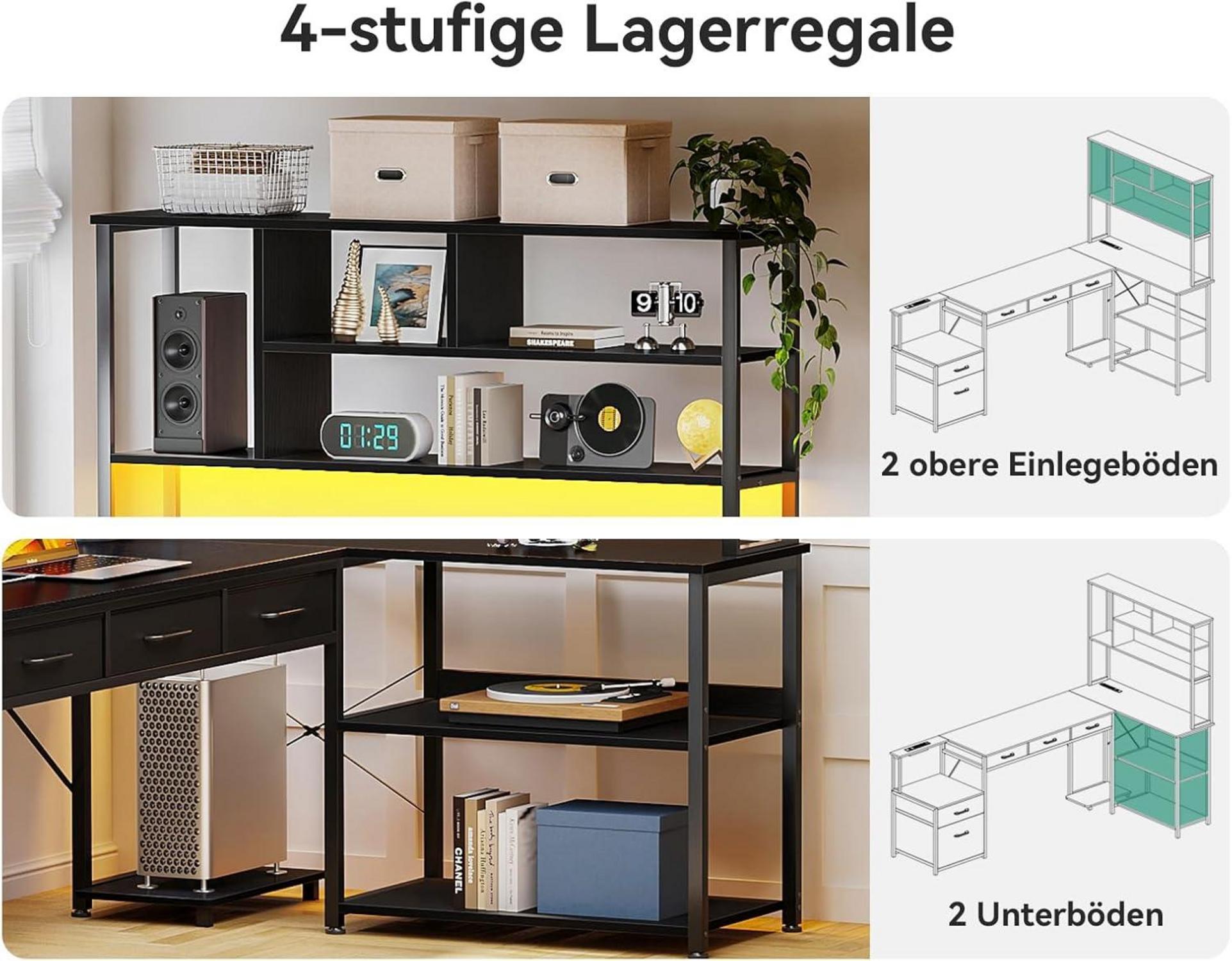 Coleshome Eckschreibtisch LED USB Schwarz 180×100cm