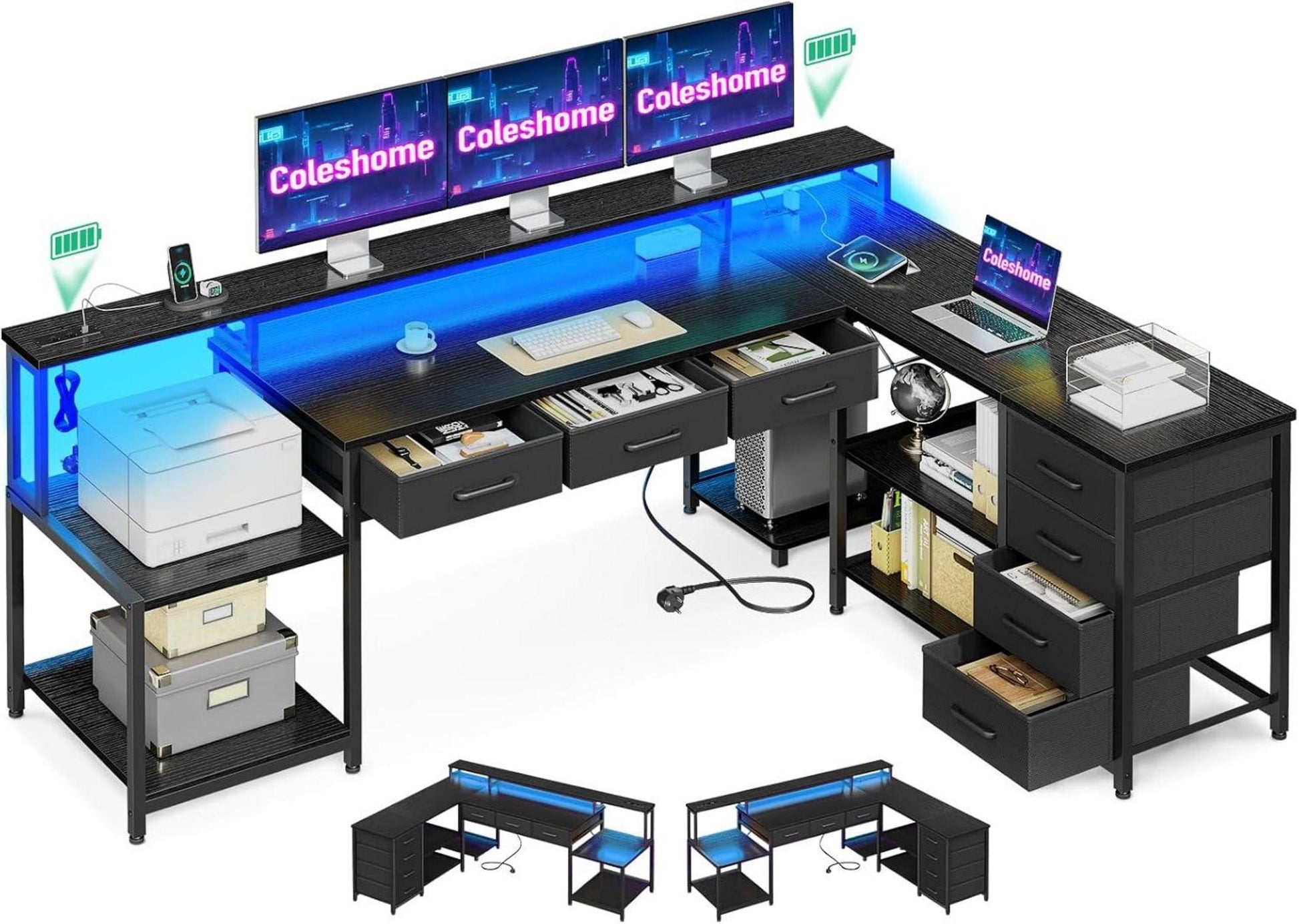 Schreibtisch Gaming Tisch Eckschreibtisch RGB LED 199.5×145.5cm