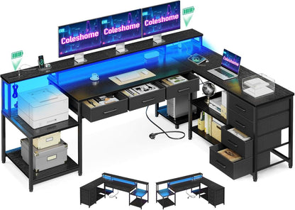 Schreibtisch Gaming Tisch Eckschreibtisch RGB LED 199.5×145.5cm