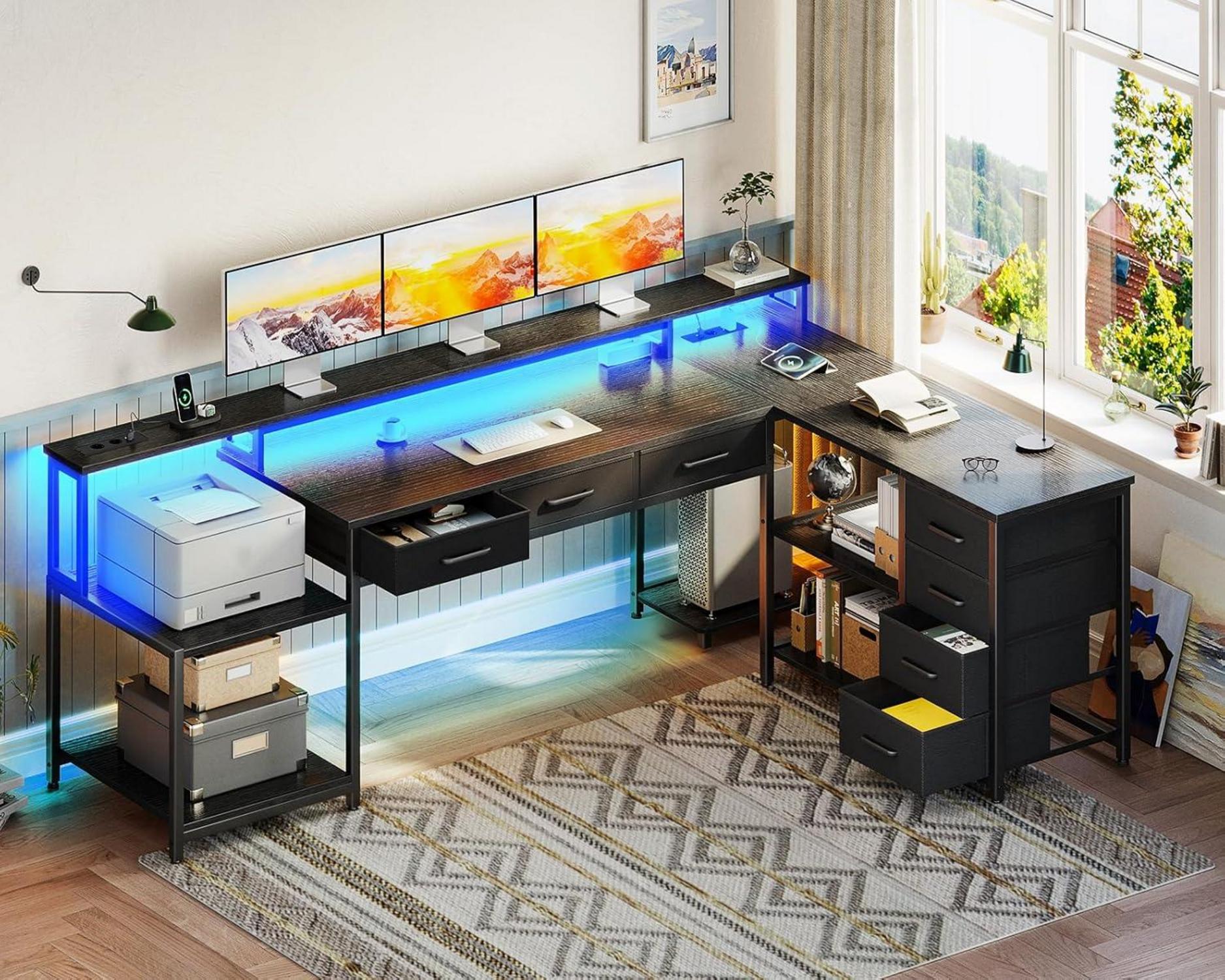 L-Förmiger Gaming Schreibtisch mit RGB LED und