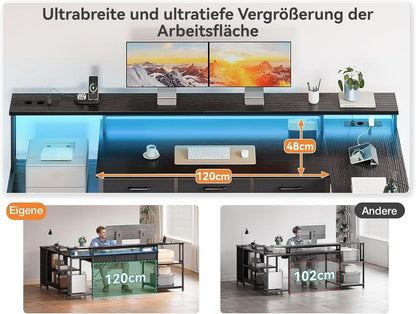 Gaming Tisch mit Schubladen Stauraum LED Beleuchtung L-Form Büro