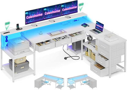 Gaming Schreibtisch mit RGB LED und Stauraum 199.5×145.5cm L-Form